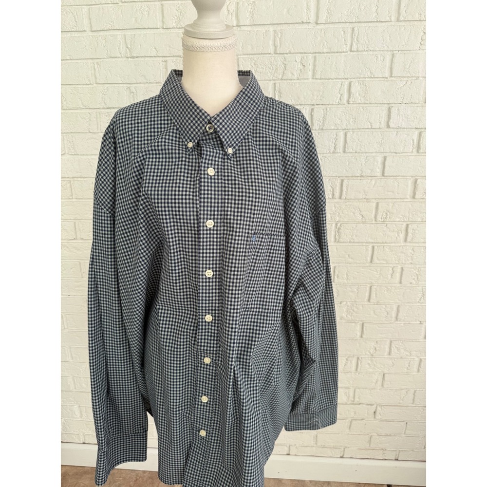 IZOD Button Down Shirt Mens 4XL Navy Green Excellent Gingham Long Sleeve Logo